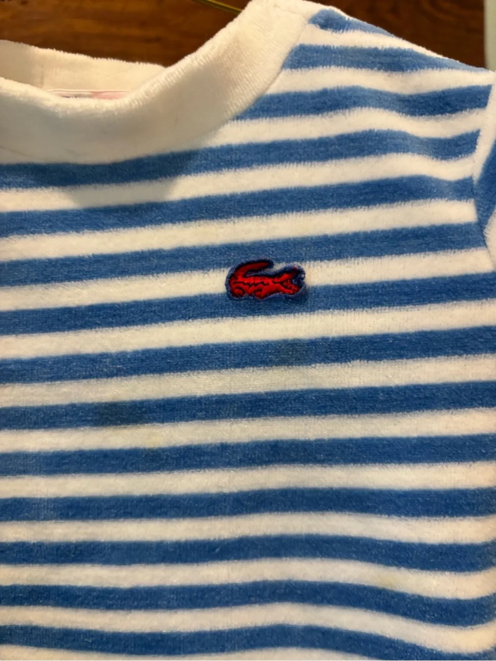 Vintage Lacoste Blue & White Striped Baby One-Piece Bodysuit